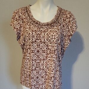 Liz Claiborne Brown and Cream Patterned Cap Sleeve Top..size XL